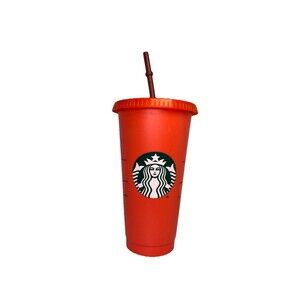 Starbucks Reusable Orange Peach Plastic Cold Coffee Cup, 24 oz 2020 To Go Drink